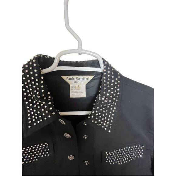 Paolo Santini Studio Women's Black Stretch Jacket 8 Rhinestone Studded - Picture 5 of 6